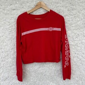 Dickies Red‎ Long Sleeve Cropped T Shirt Size XL Graphic Logo Print Casual Top